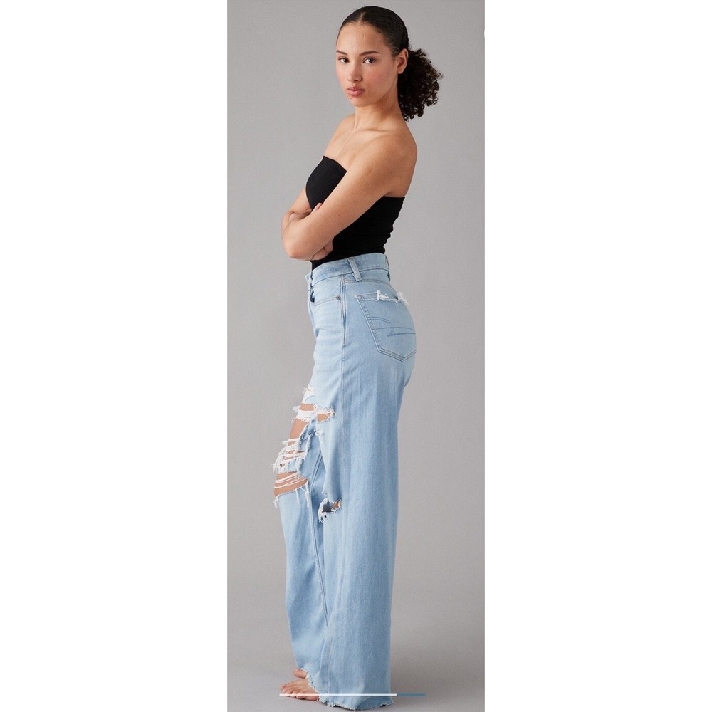 American Eagle Curvy Super High-Rise Baggy Wide Leg Jeans Light Wash 6